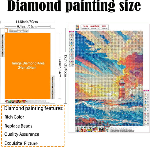 ARPADAMO Diamond Art Kits for Adults,5D Lighthouse Diamond Painting DIY Diamond Art Diamond Painting Kits for Adults,Round Full Drill Diamonds, Di...