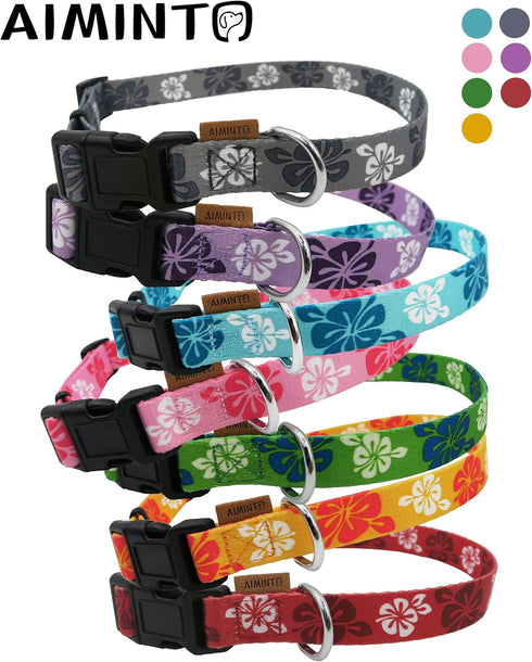 Dog Collar, Cute Floral Pattern, Soft and Adjustable Collar with Quick Release Buckle (M (Neck 14-24", Width 3/4"), Hawaiian Purple)...