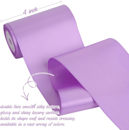 HUIHUANG Lilac Satin Ribbon 4 inch Wide Liliac Purple Ribbon Double-Faced Satin Ribbon for Wedding Chair Sash Bridal Shower Decor Large Bows Makin...