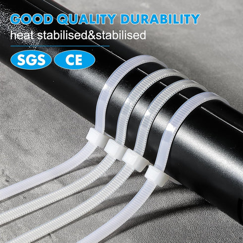 White Zip Ties 12 Inch 100 Pack Clear Tensile Strength 60 lbs UV Resistant Industrial Cable Ties Self Locking Zipties Wire Ties Wrap Indoor Outdoo...