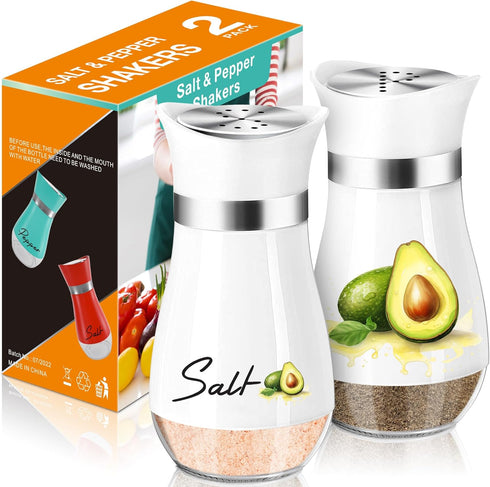 Avocado Salt and Pepper Shakers Set,4 oz Glass Bottom Salt Pepper Shaker with Stainless Steel Lid Kitchen Decor and Accessories Refillable Design(...