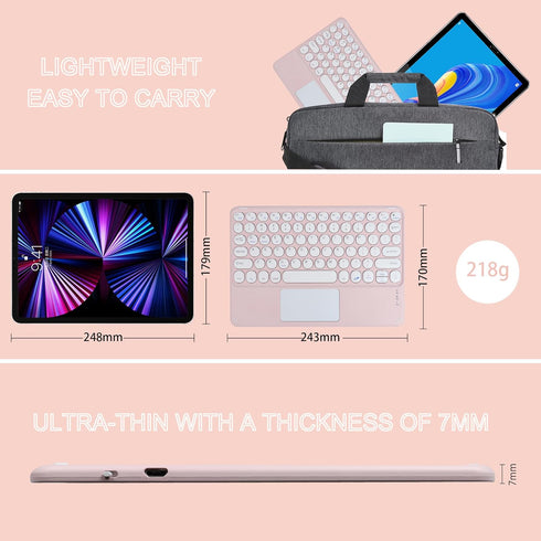 Wireless Bluetooth Keyboard with Touchpad,10 Inch Round Key Wireless Keyboard Rechargeable Ultra Slim Portable Office for iOS Android Windows Devi...