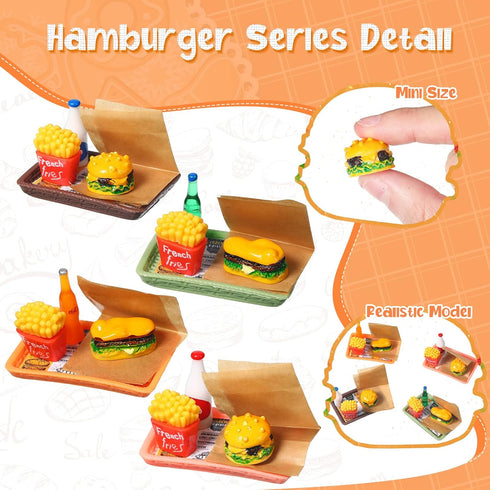 50 Pieces Dollhouse Miniature Fast Food Accessories Set Mixed Resin Food Drink Mini Hamburger Fries Juice Milk Bread Jam Cup Doll Kitchen Pretend ...