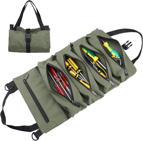 Tool Bag, Roll Up Small Tools Box Storage, Heavy Duty Tool Organizer with 2 Detachable Tool Pouch, Tool Gifts for Men Dad Husband Boyfriend Grandp...