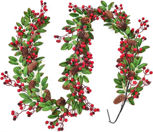 DearHouse 6FT Red Berry Christmas Garland with Pine Cone Garland Artificail Garland Indoor Outdoor Garden Gate Home Decoration for Holiday Winter ...
