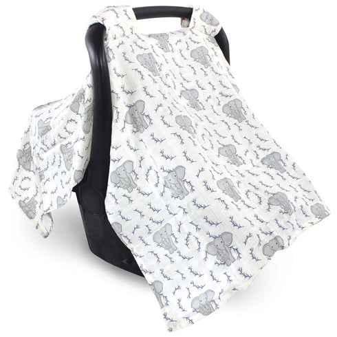 Touched by Nature Unisex Baby Organic Muslin Car Seat Canopy, Pink Elephant, One Size...