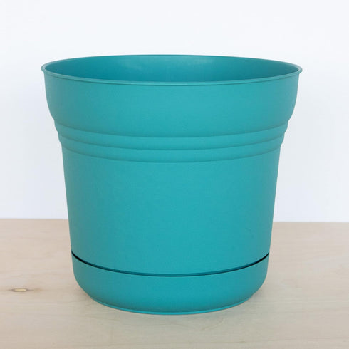 Bloem Saturn Round Planter with Saucer Tray: 10" - Bermuda Teal - Durable Plastic Pot, Matte Finish, Removable Saucer, for Indoor & Outdoor Use, G...