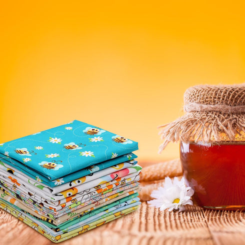 8 Pieces Bee Fabric Honey Bee Pattern Fabric Fat Quarters Bee Theme Quilting Fabric Bees Flower Printed Craft Fabric Bundles for DIY Sewing Quilti...