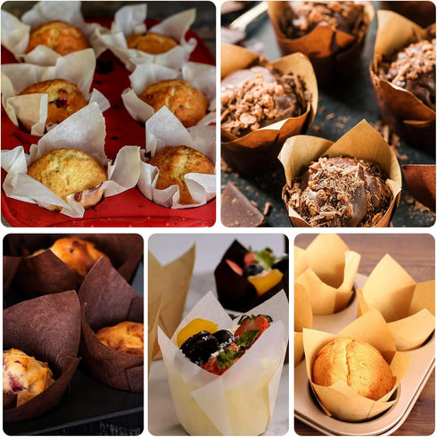 120 Counts Tulip Cupcake Liners for Baking Cups, Food Grade Parchment Paper Muffin Liners Holders, Standard Tulip Cupcake Liners, Greaseproof Cupc...