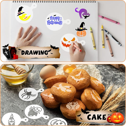 JULBEAR 36 Pieces Reusable Halloween Cake Cookie Stencils Templates Mold Tools for Cookies DIY Holiday Baking Painting Dessert Craft Coffee Decora...