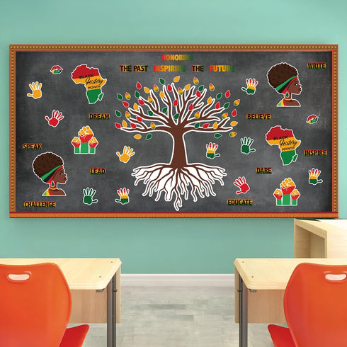 163Pcs Black History Month Tree Bulletin Board Classroom Decoration African American Inspirational Borders Cutout Black History Month Party Suppli...