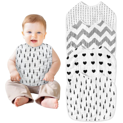 Zainpe 4Pcs Muslin Cotton Feeding Bibs for Baby Love Heart XOXO Trees Extra Large Adjustable Bib with 4 Absorbent Soft Layers Machine Washable Bur...