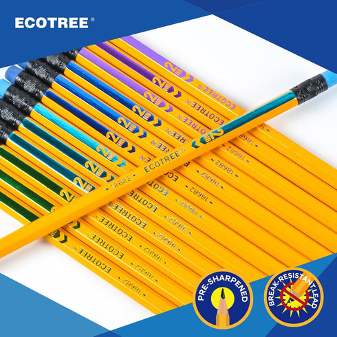 ECOTREE Pencils #2 Wood-Cased HB Pencils, Pre-sharpened Number 2 Pencils for Office School Supplies, Yellow, 12 Count...