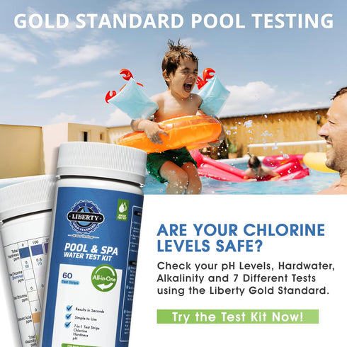 Liberty Gold Standard© Water Test Strips (121-Piece Kit) All-in-One Testing for Pools & Spas, Hot Tubs - Test Chlorine, pH, Hard Water Hardness Te...