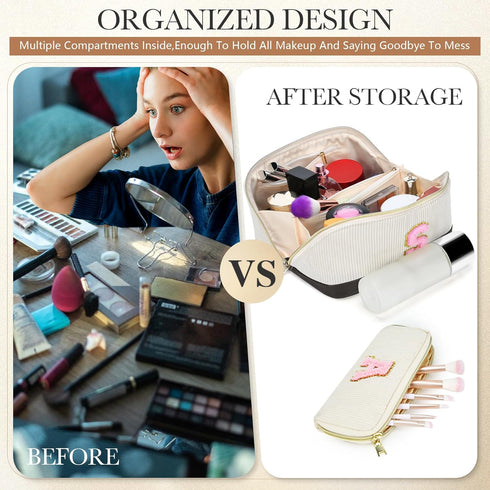 2Pack Personalized Makeup Bag,Preppy Stuff Cosmetic Bag with Initial Makeup Brush Bag Mother's Day Gift Travel Makeup Bag Pouch Monogram Makeup Ba...