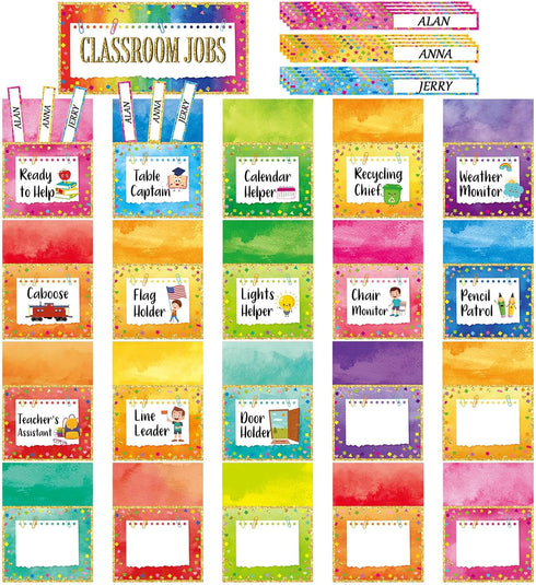 81 Pcs Class Jobs Pocket Chart Colorful Class Jobs Bulletin Board Back to School Teacher's Helper Management Classroom Bright Jobs Chart with 40 A...