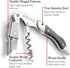 Barvivo Wine Opener with Foil Cutter and Cap Remover - Double Hinged Corkscrew for Bartenders - Stainless Steel Wine Key for Easy Bottle Opening -...