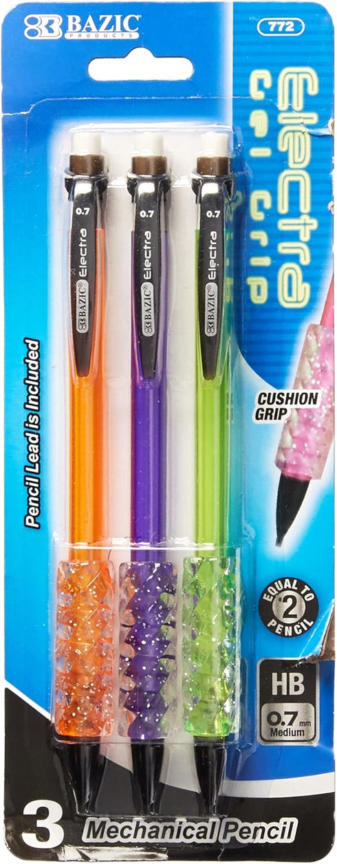 BAZIC Electra 0.7 mm Fashion Color Mechanical Pencil with Gel Grip (3/Pack)...