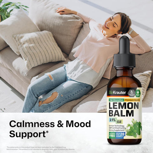 BIO KRAUTER Lemon Balm Leaf Extract - Vegan Melissa Lemon Balm Tincture for Calmness Support - Sugar & Alcohol-Free - 2 Fl. Oz....