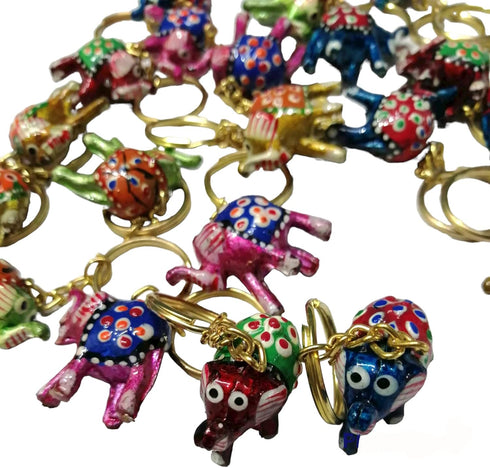 Exquisite Hand Painted Elephant Keychains - Set of 10 Pieces: Vibrant Multicolor Indian Artistry, Handmade by Skilled Artisans...