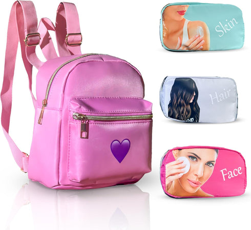 CuteAri 4 Pcs Nylon Pink Makeup Bags for Teen Girls - Mini Backpack for Women...
