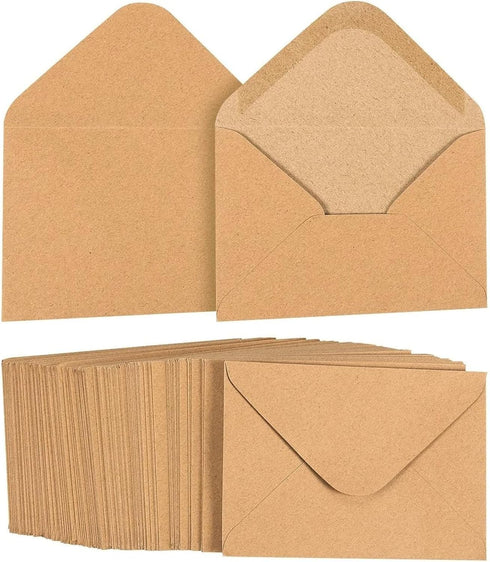 Juvale 100 Pack Small Kraft Paper A1 Envelopes for 3x5 inches Cards, Invitations, Wedding RSVP, Gift Cards (V-Flap)...