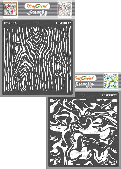 CrafTreat Wall Stencils for Painting Large Pattern - Woodgrain and Marble - 2 Pcs - 12x12 Inches Each - Reusable DIY Craft Stencils - Woodgrain St...