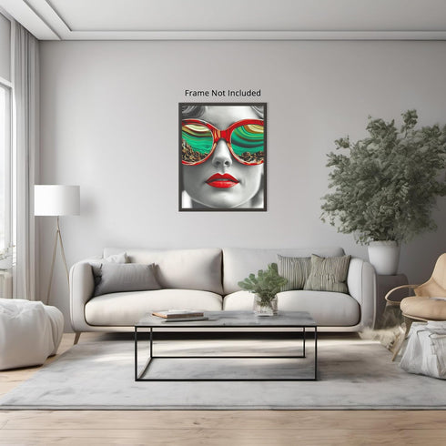 Posterizer 1 pcs-glam woman with red lipstick and oversized sunglasses-retro print -3-Retro Art-Photography Art- Gift for Women, Fashionistas, Des...