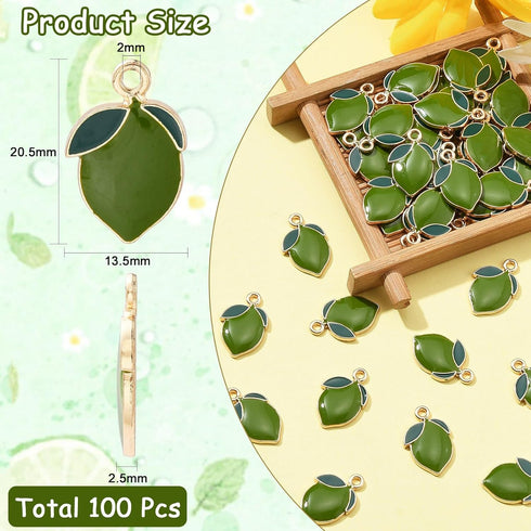 DanLingJewelry 100 pcs Green Lemon Enamel Charm Fruit Charms Gold Plated Pendants for Bracelets Jewelry Making...