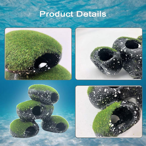 PINVNBY Stone Aquarium Hideaway Decoration Resin Cichlids Rock Decor with Artificial Moss Betta Cave Hideout Shelter Tunnel Fish Tank Ornament for...