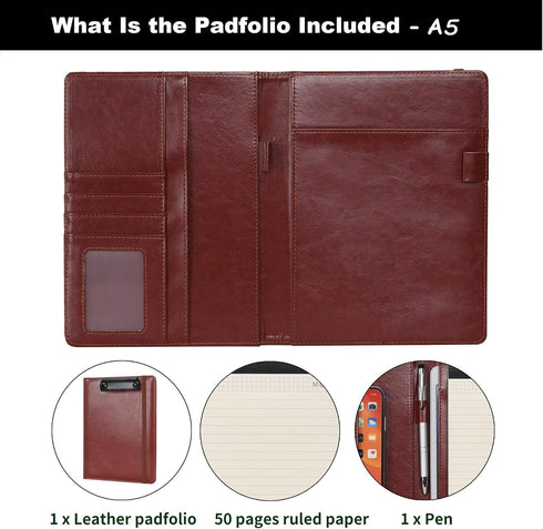 Wonderpool A5 PU Leather Clipboard Partfolio Recipe Binder Notepad Forms Holders Document Case - Interview Planner Meeting Writing Padfolio File f...