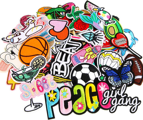 60pcs Random Assorted Styles Embroidered Iron on Patches, DIY Sew Applique Repair Patch Iron on/Sew on Patches for Backpacks,Pants,Clothes,Jeans,J...