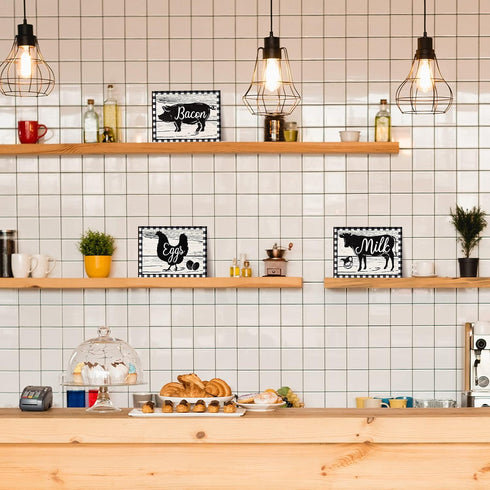 Jetec 3 Pieces Farmhouse Kitchen Decor Wooden Pig Cow chicken Signs Rustic buffalo plaid wall art farm animal Plaque for Kitchen Home Wall Decorat...