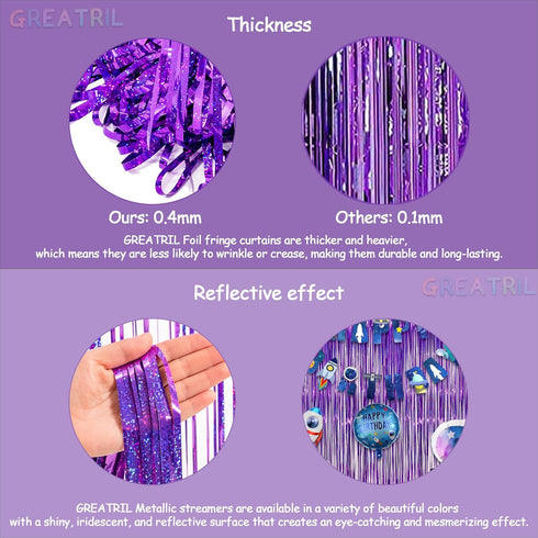 Purple Tinsel Curtain Party Backdrop - GREATRIL Foil Fringe Curtain Party Photo Booth Streamers for Hunters Mermaid Themed Decorations - 1m x 2.5m...