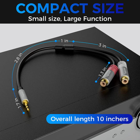 AUX to 2 RCA Y Splitter Cable, 3.5mm Male to 2RCA Female Stereo Audio Adapter, Hi-Fi Sound RCA Auxiliary Stereo Audio Cord,1/8 inch to RCA Connect...