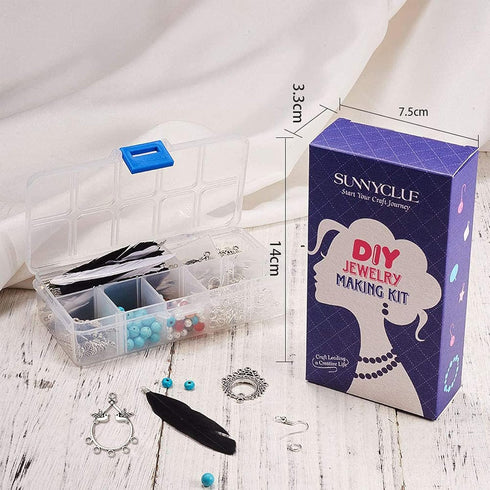 SUNNYCLUE 1 Box DIY 8 Pairs Bohemia Black White Long Feathers Dangle Hook Earring Making Kit with Instruction Jewelry Findings Making Crafts for W...