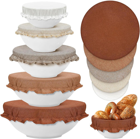 Patelai 10 Pieces Bowl Covers Reusable in 5 Size Stretch Cloth Fabric Bowl Covers Elastic Food Storage Covers Cotton Bread Bowl Covers Reusable Li...