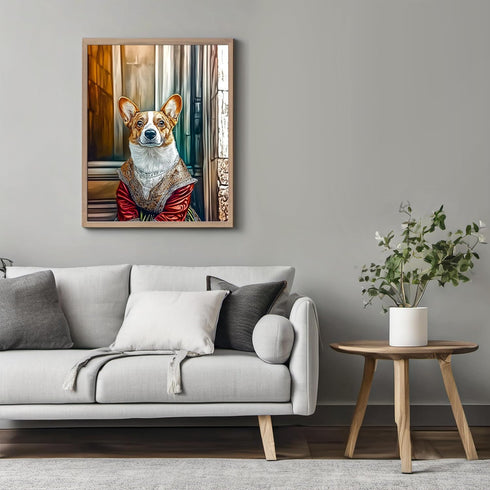 Posterizer 1 pcs-whimsical royal portrait of corgi dog in clothes 2-Art for Animal Lovers-Comedy Art-Decorations for Bedroom, Office, Living Room ...