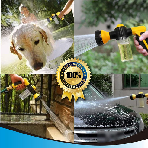 Foam Sprayer Gun, Pressure Nozzle for Car Wash, Watering plants, Pet Shower, Outdoor Fun - 8 Watering Patterns and Soap Dispenser (Yellow)...