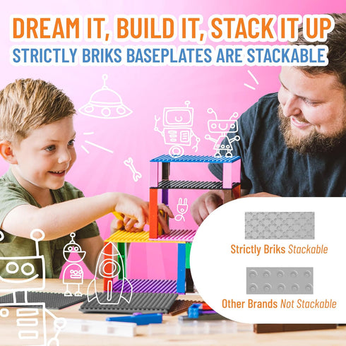 Strictly Briks Classic Stackable Baseplates, Building Bricks for Towers, Shelves, and More, 100% Compatible with All Major Brands, Silver, 4 Base ...
