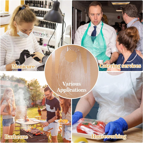 50 Plastic Disposable Aprons Adults - 4ft/120cm Thick Plastic Aprons Waterproof Kids Painting Smocks Eating Bibs Elderly Hair Dye Tattoo Grooming ...
