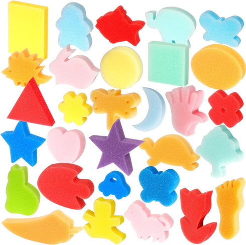 LEOBRO 30pcs Sponge Painting Shapes Painting Craft Sponge for Toddlers Assorted Pattern Early Learning Sponge...