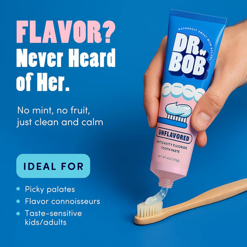Dr. Bob Unflavored Anticavity Fluoride Toothpaste for Kids, Dentist-Recommended Toothpaste Gel with Xylitol for Sensitive Teeth, SLS-Free, Childre...