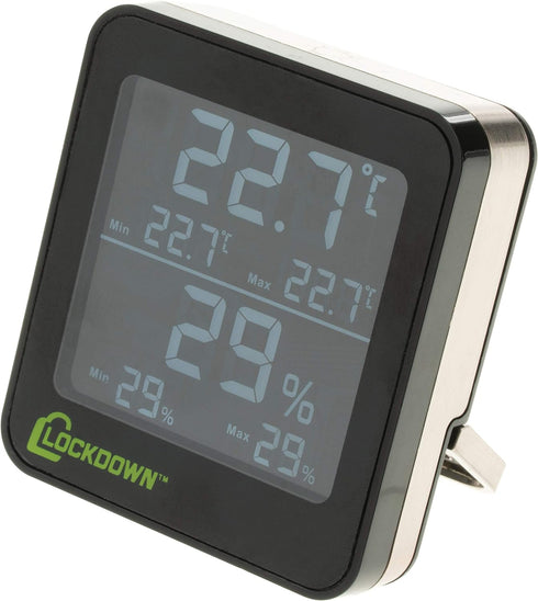 LOCKDOWN Digital Hygrometer with Convenient Design, Backlit Screen and Min/Max Reading for Temp and Humidity Monitoring in Safes, Rooms, Cases and Cabinets
