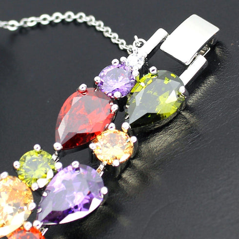 Silver Bangle Bracelets For Women Classic Fashion Bracelet with Gemstone Garnet White Topaz Amethyst Citrine Peridot Pink Topza 8 Inches...