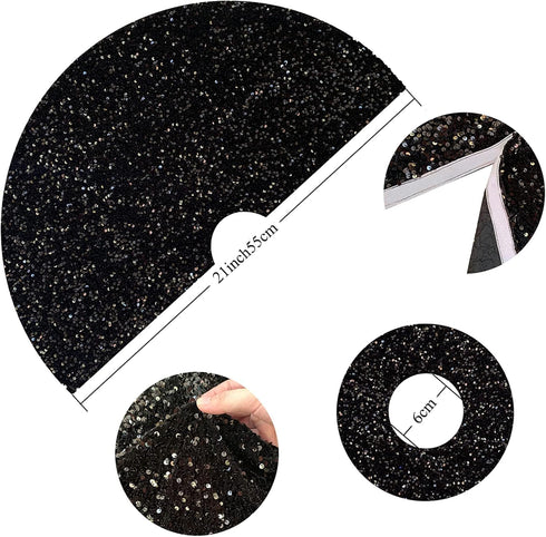 FUHSY Black Christmas Tree Skirt 21 Inch Sequin Tree Skirt Velvet Tree Skirts Small Tree Cover Mat Thick Fabric Tree Cover Skirt Pencil Xmas Skirt...