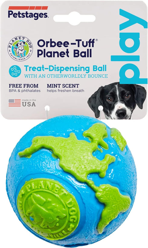 Outward Hound by Planet Dog Orbee-Tuff Planet Ball Blue/Green Treat-Dispensing Dog Toy, Large...