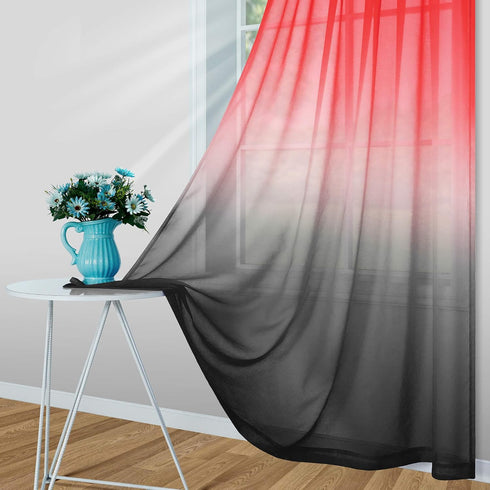 Mrs.Naturall Red and Black Curtains 63 Inch Length for Bedroom Decor Set of 1 Single Sheer Panel Elegant Ombre Modern Red Black Curtains for Livin...