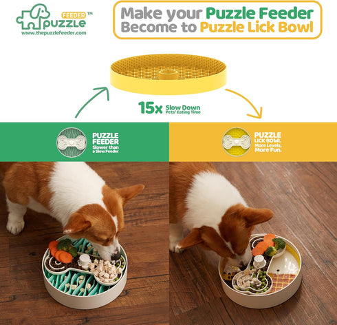 Insert, Dog Bowl Slow Feeder Accessories, Transform Your Lick Bowl to Slow Feeder Insert Dog Bowl, 6 Cups 9.8 Inch Yellow...