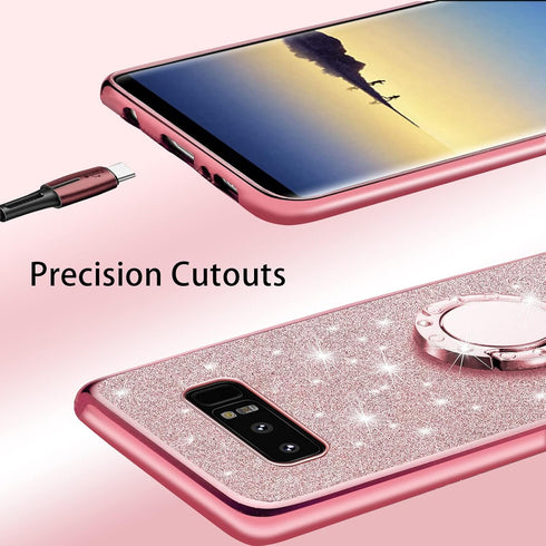 for Galaxy Note 8 Phone Case with Ring Stand Lanyard Strap Drop Protection Shockproof 2-Layer Protective Cover Cute Bling Glitter Girls Women Case...